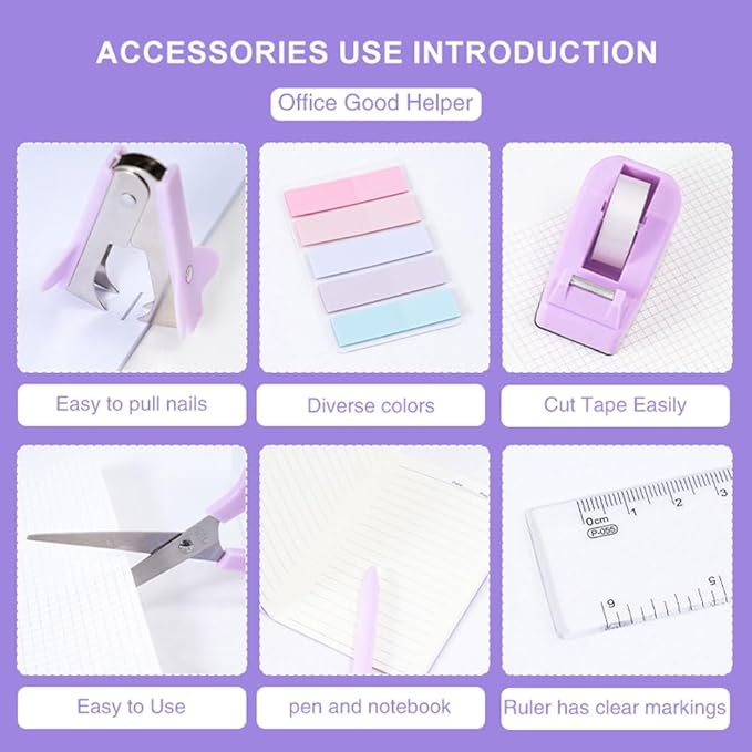 Gawsey Purple Desk Organizers and Accessories with Desk Organizer 360° Rotating Pen Holder and Office Supplies, Cute Stationery Supplies Set