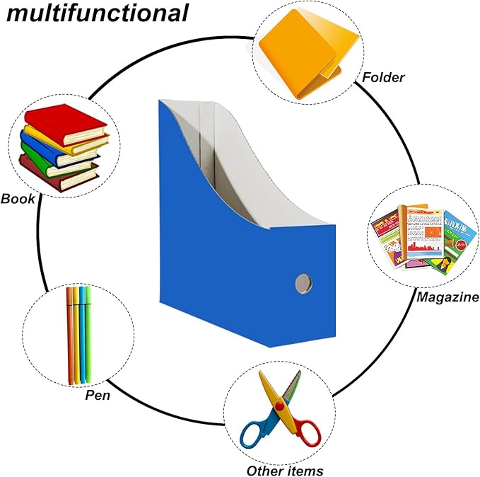 Limitliho 6 Pack Blue Cardboard Magazine Holder for Desk, Book Bins for Classroom Library,Office,Home, 10.6" H x 10.2" L x 3.5" W in Magazine File Holder