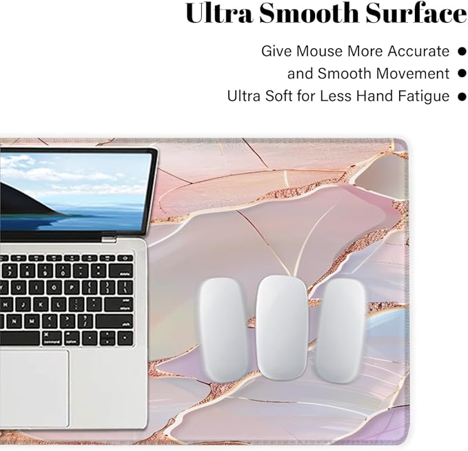 Large Mouse Pad Shell Pink Marble Non-Slip Rubber Long Gaming Desk Mat Big Computer Keyboard Mousepad Waterproof Protector Wristing Pad for Gaming Office Home Decorative 31.5 X 11.8 Inch