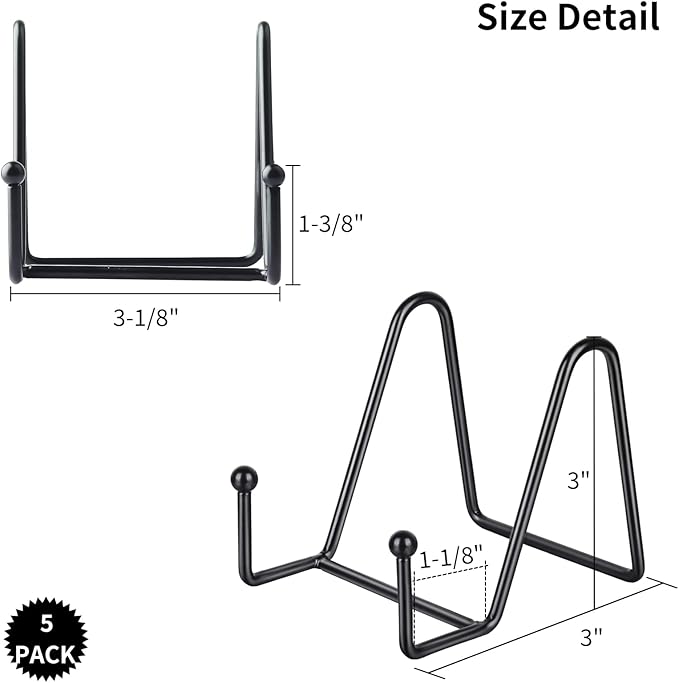 IBosins 5 Pack 3 Inch Small Plate Holder Display Stands, Mini Metal Black Frame Stand for Picture, Book, Photo Easel, Creation, Collectibles