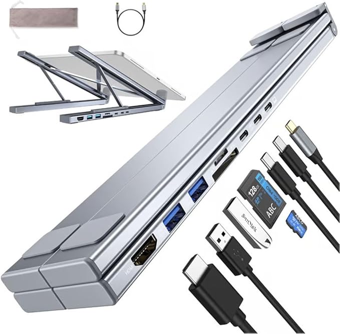 Laptop Docking Station Stand 8 in 1 USB C Portable Travel Laptop Stand with Docking Station 8-in-1 USB-C Hub with 4k HDMI, 2 USB 3.0, Pd 100w for MacBook Pro/Air Dock Tablet Stands(8 in 1)