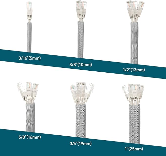 Wire Loom Tubing, 10ft Split Braided Cable Management Sleeve, Flexible Mesh Cord Protector Cable Sleeve for TV Computer (Grey, 1")