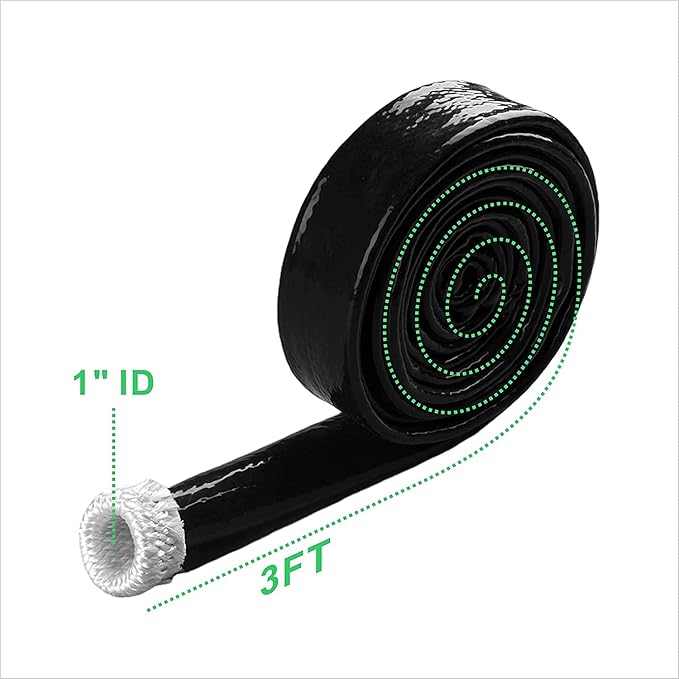 1"(25.4MM) ID Fire Sleeve Heat Sleeve Heat Shielded Fire Thermo Armor Silicone Coated Fiberglass for Automotive Hose Lines & Electrical Wiring,3.3feet(Black)