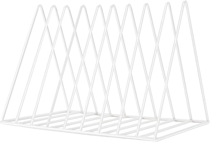 Sooyee 9 Slot White Magazine Holder, Desktop File Sorter Organizer Triangle Bookshelf Decor for Home Office, Iron Wire, 10.2" L x 7" W x 6.9" H