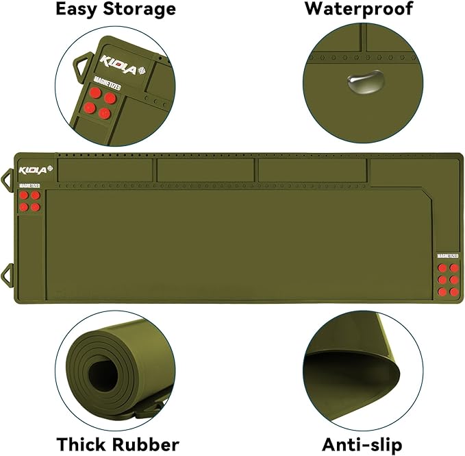 Klola Rifle Shotgun Cleaning Mat - Large Magnetic Gun Mat with Organizer Parts Tray, Anti-Slip Workbench Cleaning Pad, Inch Ruler