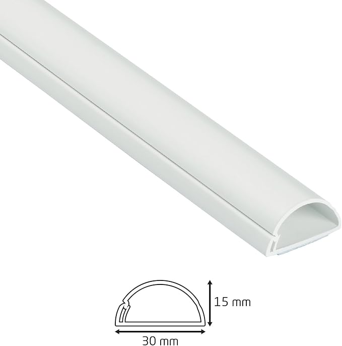 D-Line Cable Trunking White, 8-Meter Pack, One-Piece Half Round Wire Covers, Paintable Self-Adhesive Cable Hider, TV Wire Hider, Cable Management - 8X 30mm (W) x 15mm (H) x 1-Meter Length (8-Meter)