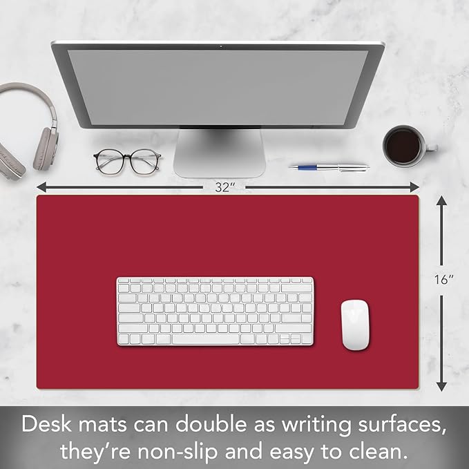 CounterArt Red Large Waterproof Desk Protector 32” x 16” Made in The USA Desk Mat Office Mat Large Mouse Pad