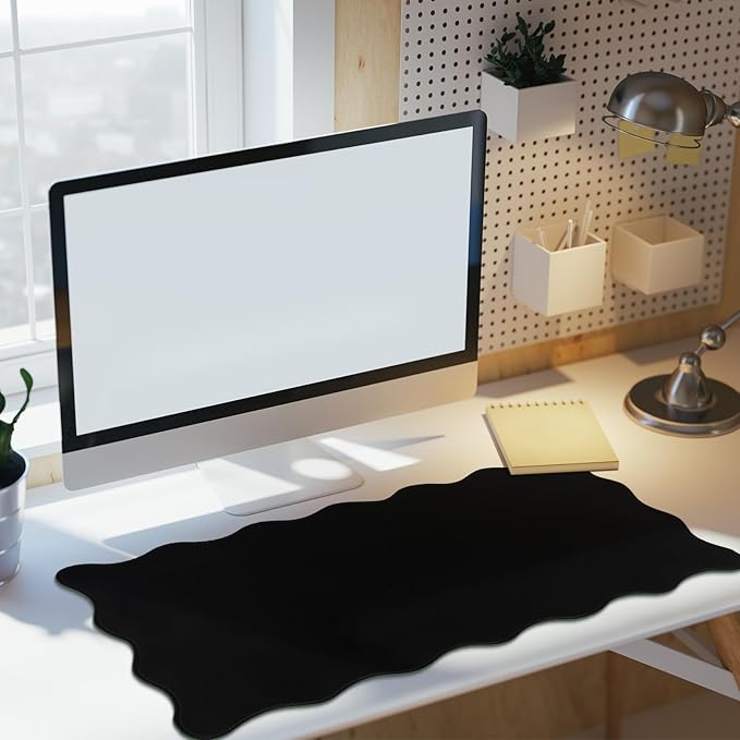 Hahafelt Scalloped Desk Mat Large Desk Pad Cute Coquette Table Mat Aesthetic Preppy Table Make up Pad Nonslip 2026 Graduation Gift with Stitching Waterproof Gaming(Black,23.6 x 13.8 Inches)