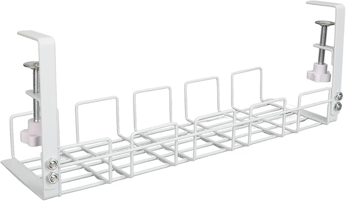 Zerodis Storage Racks Wire Management Tray Cable Management Rack No Drill Steel Cable Tray Organizers Metal Cord Organizer with Clamp for Standing Desk Under Desk Under (White)