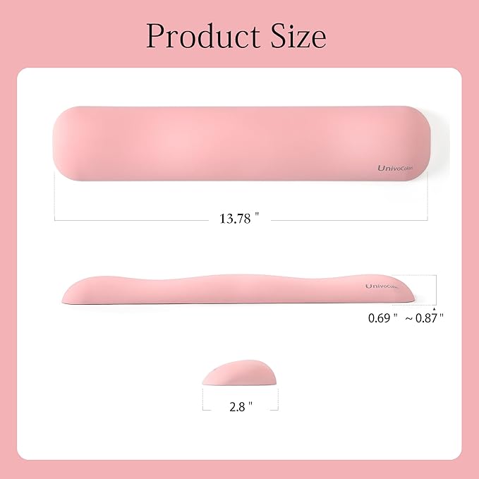 UnivoColors Design-Medium Wave Keyboard Wrist Rest of Medium, Artificial Sheepskin+Memory Foam+Ergonomic+Anti-Slip Gel, Resilience Support During Work and Gaming,Keyboard Accessory,Pink