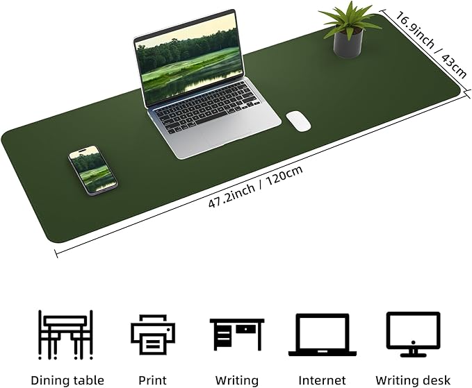 AFIING Cork Desk Mat 47" x 17", Dual-Sided Natural Cork & PU Leather Desk Pad, Non-Slip Waterproof Large Mouse Pad for Office, Home & Gaming (Military Green)