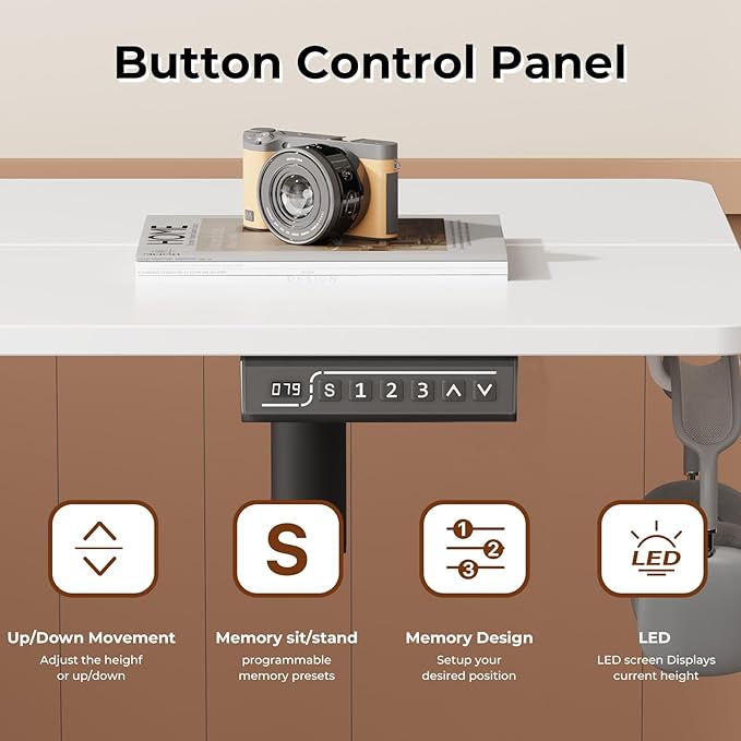 Small Electric Standing Desk, 32" ×20" White Standing Desk, Height Adjustable Compact Sit Stand Workstation with Splice Board, Home Office Desk with 2 Hooks