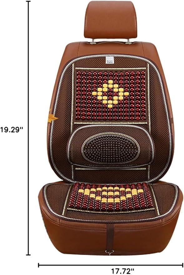 Wood Beaded Comfort Seat Cover with Cooling Ventilated Mesh Lumbar Back Brace Massage Support Cushion for Car Seat Chair