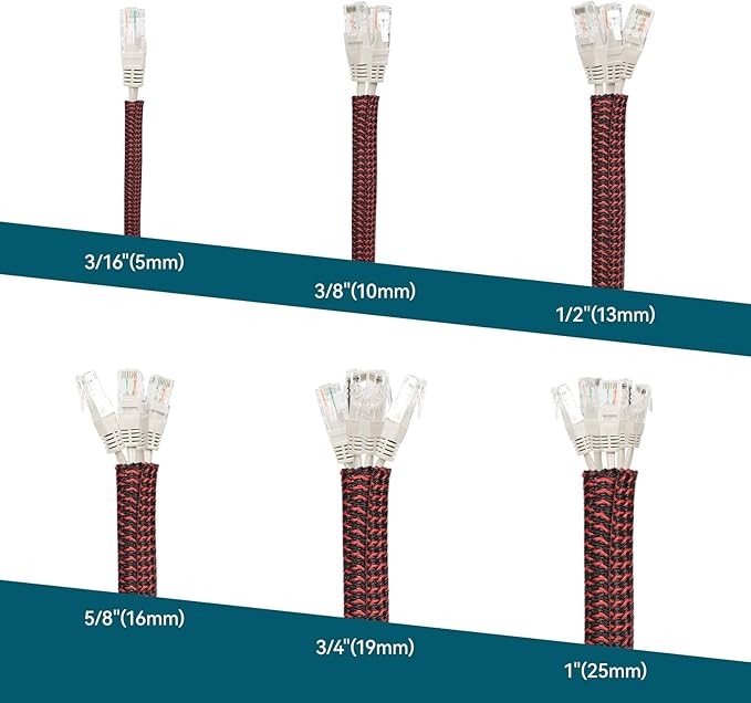 Wire Loom Tubing, 10ft Split Braided Cable Management Sleeve, Flexible Mesh Cord Protector Cable Sleeve for TV Computer (Red and Black, 5/8")