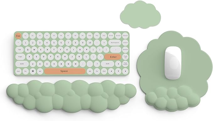 Cloud Keyboard Wrist Rest and Mouse Pad with Wrist Support Set, Ergonomic PU Leather Mouse Pads, Memory Foam Non-Slip Mousepad for Computer,Laptop, Green Cloud