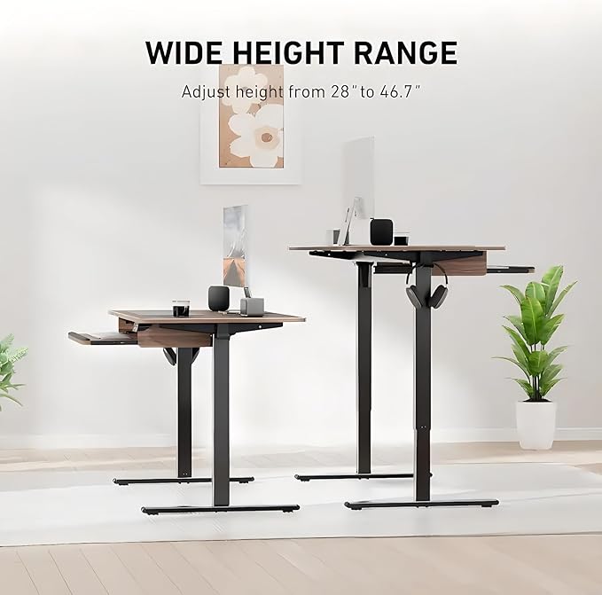 HUANUO Standing Desk Adjustable Height, 48" x 24" Electric Stand Up Desk for Home Office with Large Keyboard Tray(26.7"), 4 Memory Height Setting, Computer Workstation, Walnut