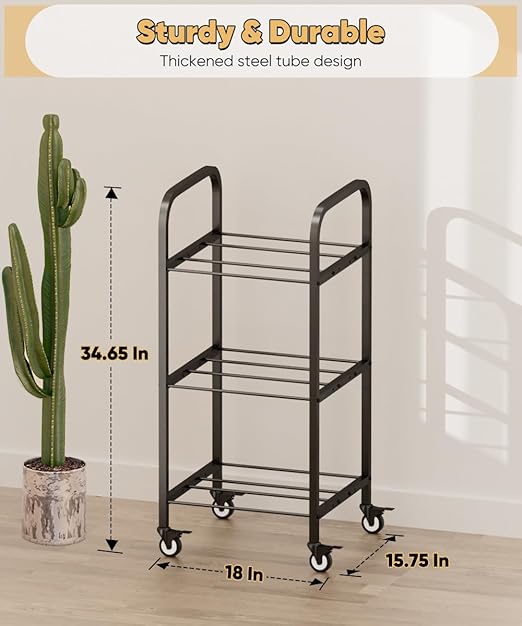3-Tier 3D Printer Filament Storage Rack with Wheels, Rolling Spool Holder Stand Cart, Holds up to 36×1kg Spools, Heavy Duty Metal Filaments Organizer Shelf for Printing Studio Office Workshop