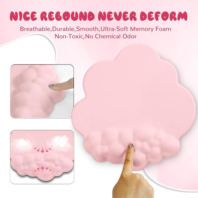 5 in1 Cloud Mouse Pad,Keyboard Wrist Rest,Mouse Wrist Rest Support,Mouse Pad Wirst Rest and Leather Coaster Set with Office Desk Mat,Memory Foam Ergonomic Easy Typing Pain Relief for Office and Home