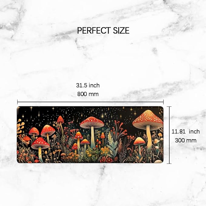 Gaming Mouse Pad Large Desk Mat Extended Keyboard Mouse Pad Mousepad with Non-Slip Base and Stitched Edge Mouse Mat Desk Pad Mouse Pads for Desk Home Office Gaming Mushroom