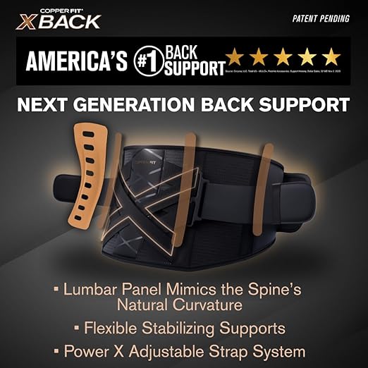 Copper Fit X-Back Brace for Lower Back Pain, Lumbar Support, Herniated Disc, Sciatica, Arthritis – Adjustable, Breathable Design - for Men and Women (2XL/3XL) (Pack of 2)