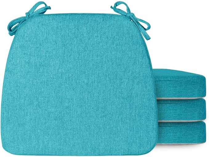 Chair Cushions Set of 4, D-Shaped Seat Cushion for Chair, Non Slip Chair Pads with Ties, 17" x 16" x 2", 40D Foam, Removable Washable Cover, Seat Cushions for Kitchen Chairs, Lake Blue