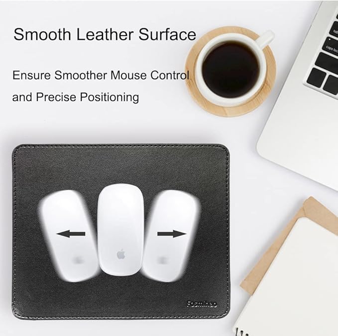 Leather Mouse Pad - Wood Mouse Pad, Double Side Mouse Pad with Stitched Edge, Waterproof Ultra Thin Mouse Pad for Computers, Laptop, Office & Home, 10.2 x 8.3 Inch, 1 Pack (Black)