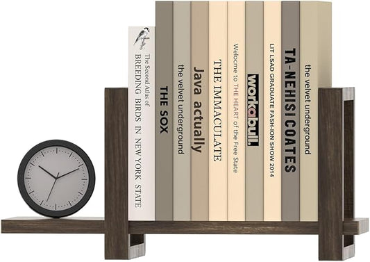 100% Solid Wood Adjustable Desktop Bookshelf, Retro Tabletop Bookshelf, Desk Shelf for Living Room, Home, Office, Perfect for Magazine, Books, Cookbooks, No Tools Required to Assemble, Dark Brown