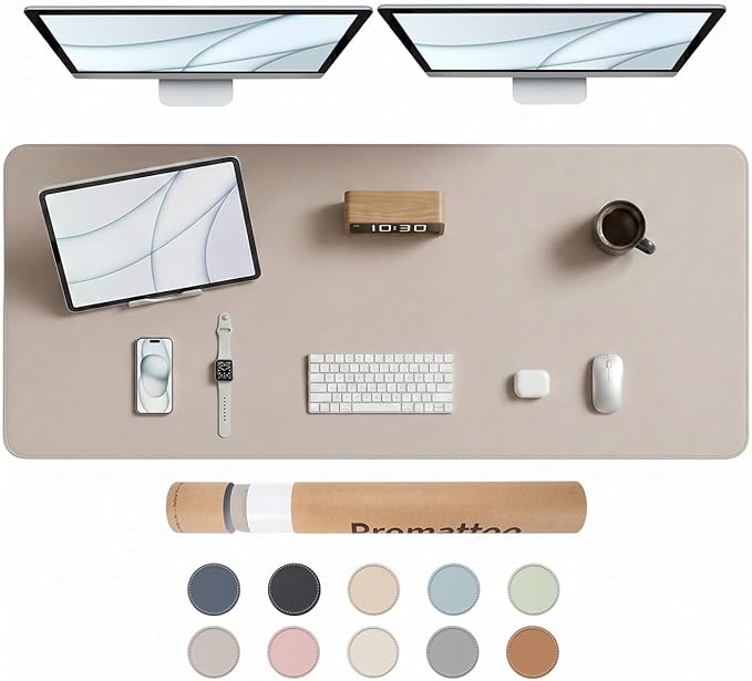 Large Desk Pad Non-Slip Desk Mat Protector for Keyboard Mouse Waterproof Vegan Leather Surface Faux Leather Laptop Mat Smooth Mouse Pad Premium Gift Tube Stone Gray 55" x 23"