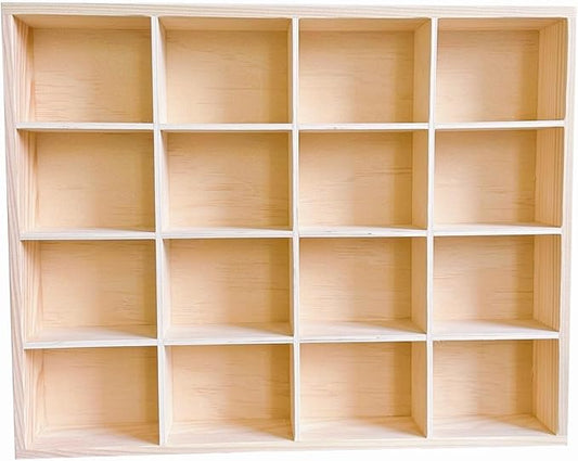 1 Pcs 13.4''x10.6''x2'' Wooden Storage Divider Box Showcase Display Organization Tray Display Holder Tabletop Box with 16 Compartments for Home Craft Office Kitchen Storage