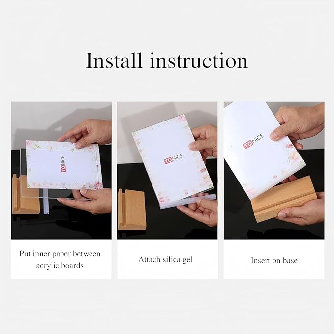 TONICE® 3 Pack 8.5x11 Acrylic Sign Holder L Shape Slant Back Design Clear Acrylic Frame Wood Base, Table Menu Display Stand, Flyer Display (Optional 8.5x11/5x7 Inch L/T Shape)