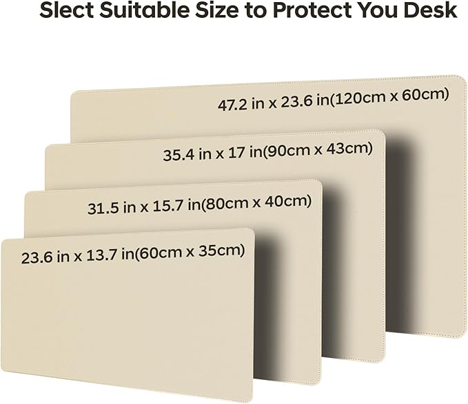 Leather Desk Pad Protector, Office Desk Mat, Large Mouse Pad, Non-Slip PU Leather Desk Blotter, Waterproof Computer Desk Writing Pad for Office and Home (Beige, 23.6" x 13.7")