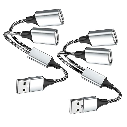 Fidioto 2 Pack USBA Male to 2 Female USB A Splitter Cable(10 inch Long), USB A Splitter 1 in 2 Out Support Data Transfer and Charging for Printer/USB Keyboard/Flash Drive/PlayStation/Laptop/LED Etc