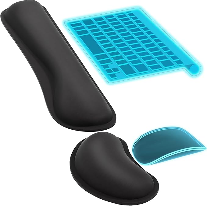 KTRIO Ergonomic Keyboard Wrist Rest and Mouse Wrist Rest Set, Memory Foam Wrist Support Pads for Typing, Gaming, Office & Home Use, Non-Slip Comfortable Design, Black