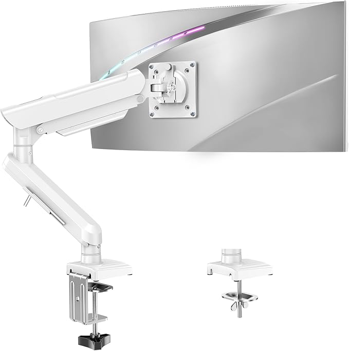 Single Monitor Mount for 32 27 24 22 inch Screen, Monitor Arm Holds 4.4-22 lbs, Monitor Desk Mount, Gaming & Home Office Use, VESA 75x75mm & 100x100mm, Freelift Pro White