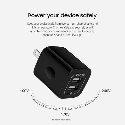 AILKIN USB MultiPort Charging Block, Wall Plug Station, Home Travel Charger Cube, Wall Charger Brick, Rapid Charging Adapter, Fast Android Charge Replacement for iPad/iPhone/iPod/Samsung Box