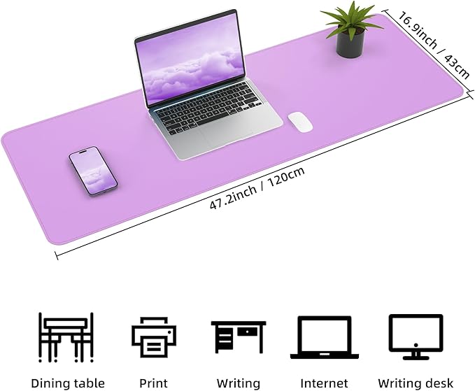 AFIING Cork Desk Mat 47" x 17", Dual-Sided Natural Cork & PU Leather Desk Pad, Non-Slip Waterproof Large Mouse Pad for Office, Home & Gaming (Purple)