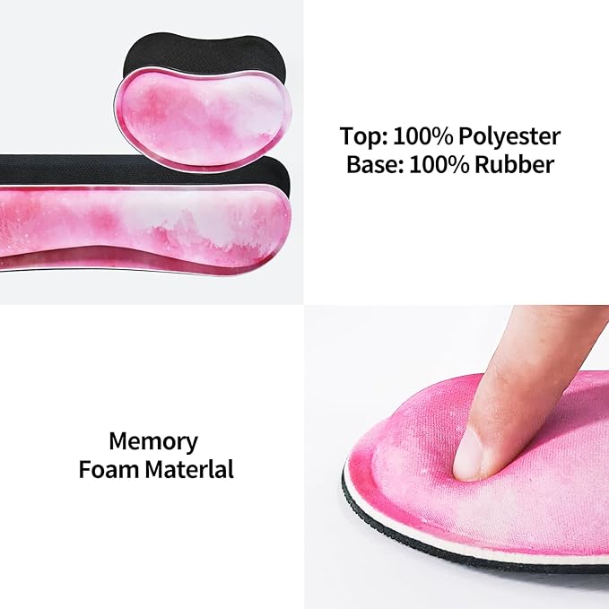 Bloss Clouds Mouse Pad and Keyboard Wrist Rest, 4-in-1 Desk Mat, Cute Desk Pad Easy Typing & Pain Relief, Desk Decor for Women Girls-Pink Clouds(35.4 x 15.7 Inches)