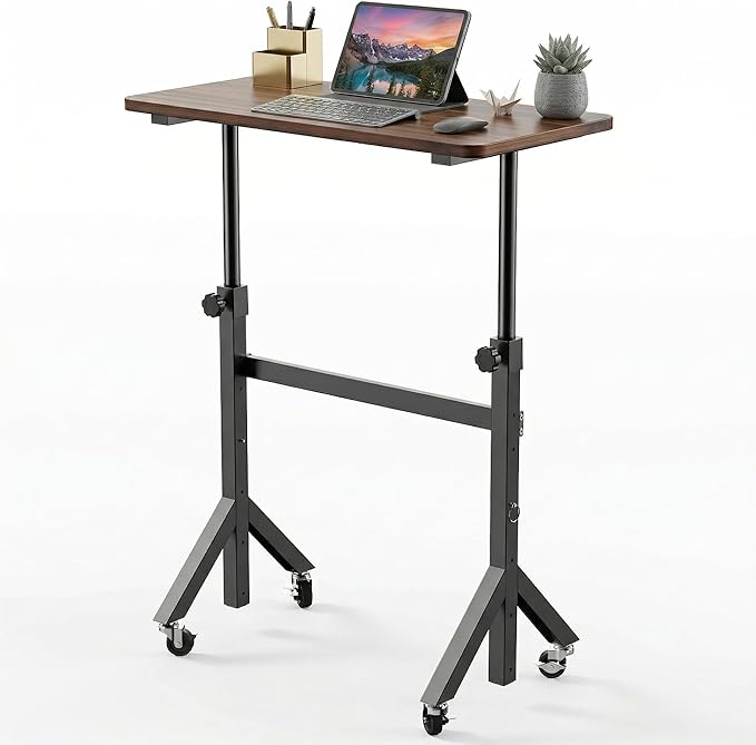HUANUO 32'' Small Standing Desk Adjustable Heigh, Mobile Stand Up Desk with Wheels, Portable Rolling Desks for Walking Pad and Treadmill, Computer Laptop Desks for Home Office Space,Walnut