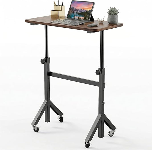 HUANUO 32'' Small Standing Desk Adjustable Heigh, Mobile Stand Up Desk with Wheels, Portable Rolling Desks for Walking Pad and Treadmill, Computer Laptop Desks for Home Office Space,Walnut