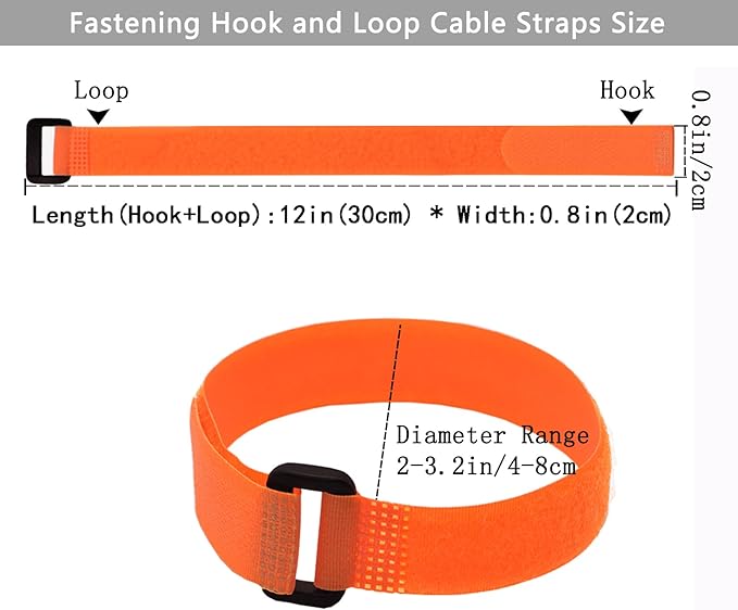10 Pack (12 x 0.8 Inch) Reusable Fastening Cable Straps Orange Color,Adjustable Multi-Purpose Hook and Loop Straps Nylon Cable Ties for Wire Cable Management Home Office Garage Organization