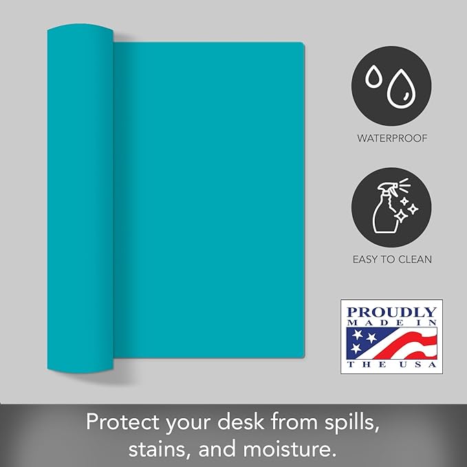 CounterArt Large Teal Waterproof Desk Protector 32” x 16” Made in The USA Desk Mat Office Mat Large Mouse Pad