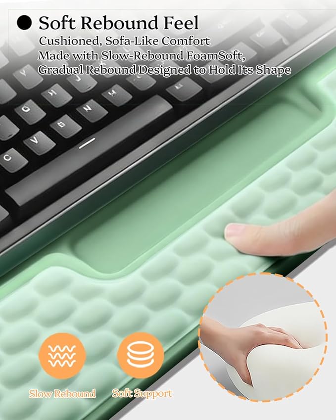 Wrist Rest for Computer Keyboard, 2 in 1 Keyboard Wrist Support Pad, Memory Foam Keyboard Riser Holder Lift Tray with Wrist Pad for Easy Typing for Office Desk, Home, School (Green)