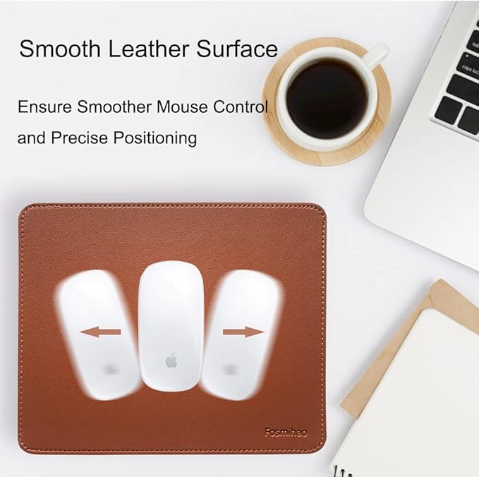 Leather Mouse Pad - Wooden Double-Sided Mouse Pad with Stitched Edge, Waterproof Ultra-Thin, 10.2 x 8.3 Inch, Brown