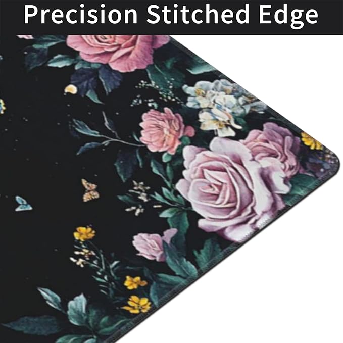Gaming & Office Mouse Pad - 48"x 24" Extended 3XL Desk Mat with Stitched Edges, Non-Slip Rubber Base, Giant Computer Mousepad for Laptop, Keyboard, PC - Flower Pattern Desk Protector