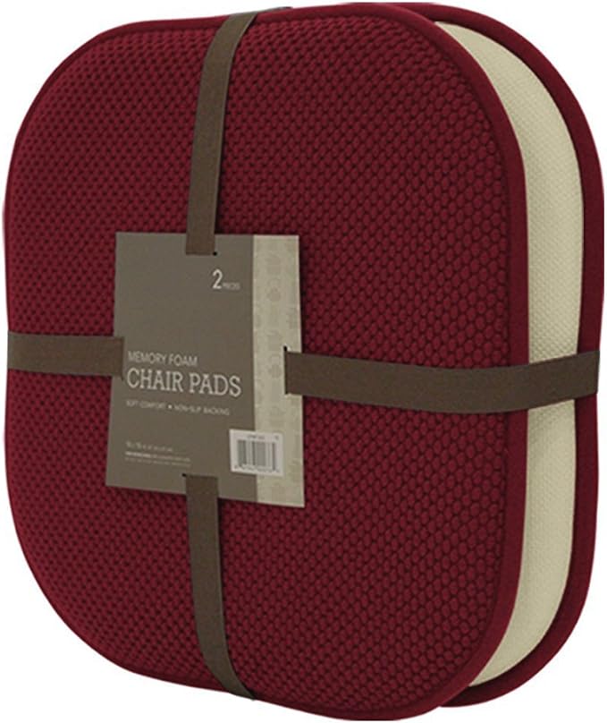 GoodGram 2 Pack Non Slip Ultra Soft Chenille Premium Comfort Memory Foam Chair Pads/Cushions - Assorted Colors (Country Burgundy)