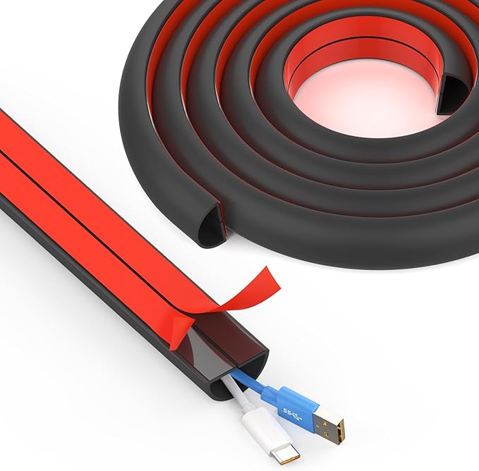 UOMTFAI Wall Cord Hider 196 Inch - Self-Adhesive Wire Cover Raceway for Walls, Flexible PVC Cable Concealer for Home and Office, W0.59 H0.39in - Black