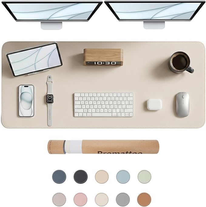 Large Desk Pad Non-Slip Desk Mat Protector for Keyboard Mouse Waterproof Vegan Leather Surface Faux Leather Laptop Mat Smooth Mouse Pad Premium Gift Tube Creamy White 47" x 17"