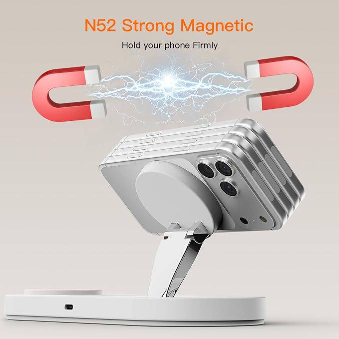 for AppleWatch 5W Fast Charger：3 in 1 Wireless Charging Station for Apple Mag-Safe Charger Stand,Fast Magnetic Wireless Charger Station for iPhone171615 14 13 12 Series,Airpods, Watch（Foldable