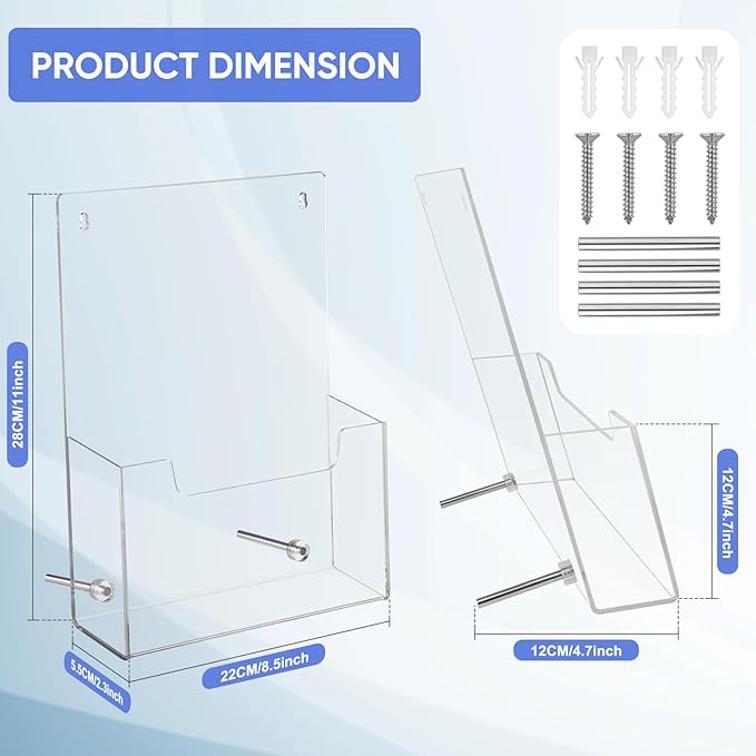 Acrylic Sign Holder 8.5x11 [4 Pack] - Clear Trifold Brochure Rack with Detachable Magnetic Rod, Wall Mount & Desktop Display Stand for Flyers, Menus, Posters