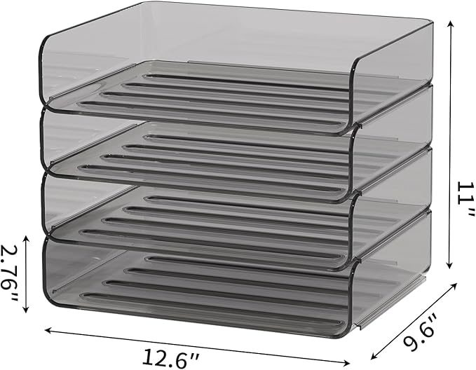 FANXIYQ 4-Tier Horizontal Acrylic Paper Tray Organizer | Clear Stackable Desk Organizer for Documents, Letters, A4 Paper | Modern Office/Classroom/Home Organization,Brown